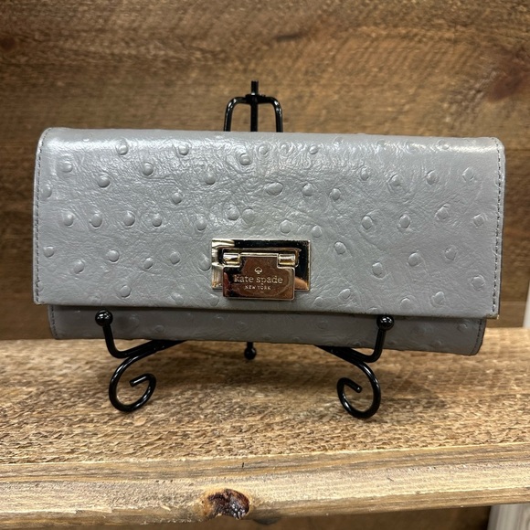 Kate Spade New York Gray Ostrich-Embossed Leather Wallet - Picture 1 of 7